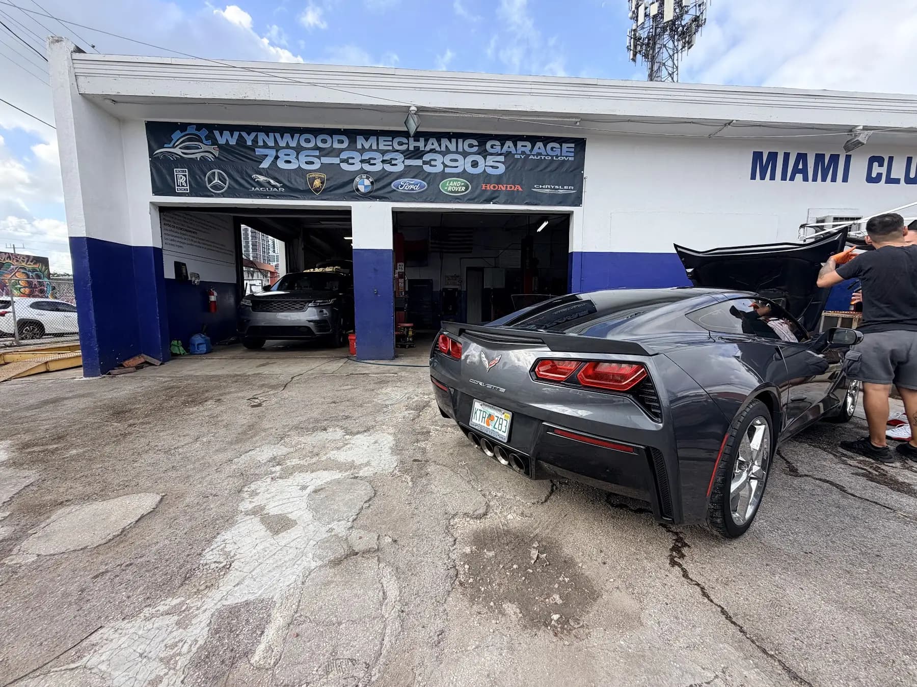 Wynwood Mechanic Garage storefront with a Corvette outside